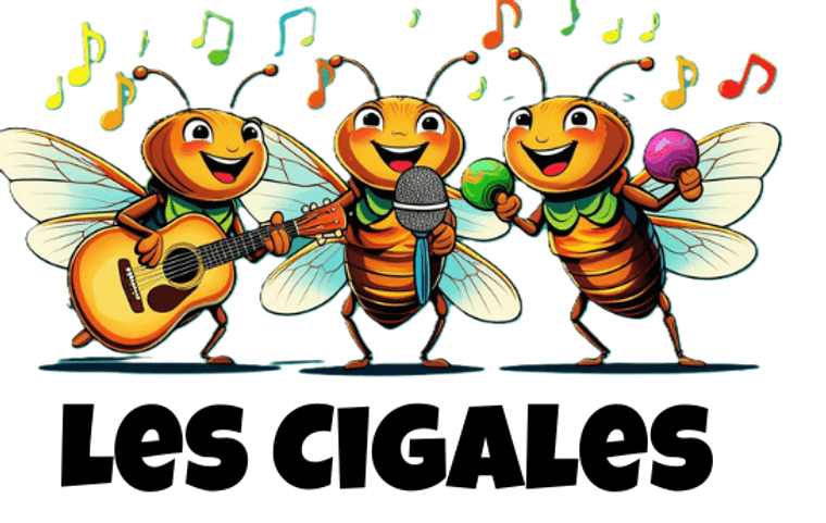 Logo des Les cigales de Melin : trois cigales musiciennes